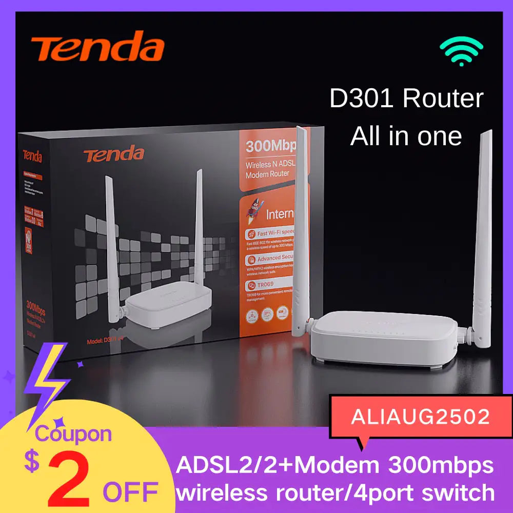 Tenda D301 300Mbps Wireless Router WiFi ADSL Modem Router